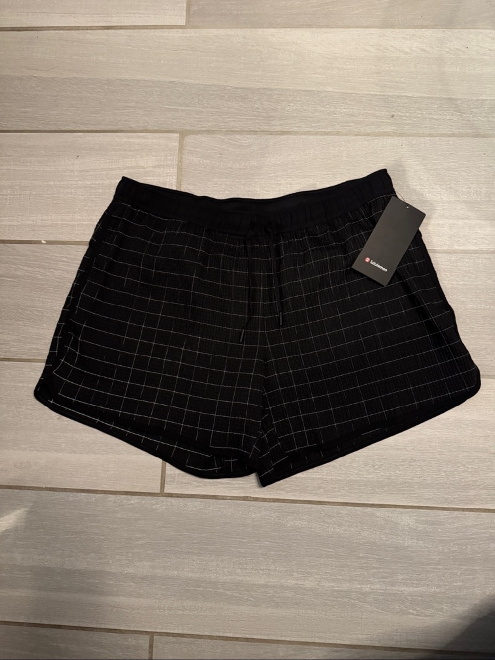 lululemon athletica Black Grid Drawstring Athletic Shorts